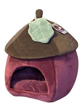 Heart To Tail Cozy Acorn Character Pet Bed Plush Cushion Brown Burgundy